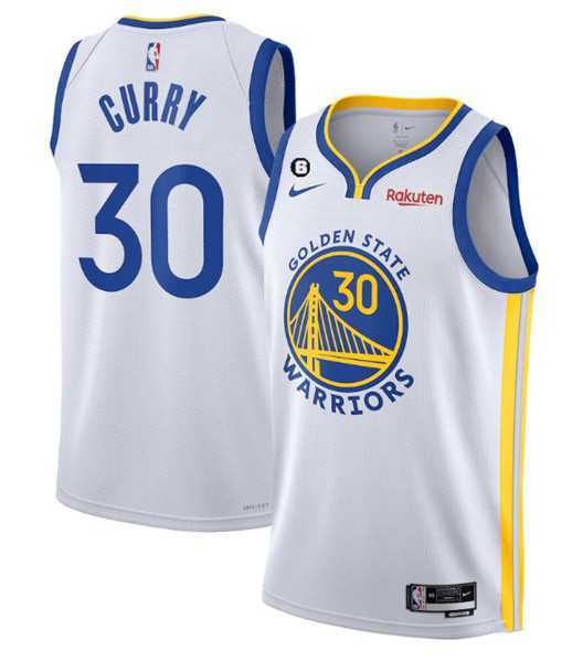 Men%27s Golden State Warriors #30 Stephen Curry White With No.6 Patch Stitched Jersey